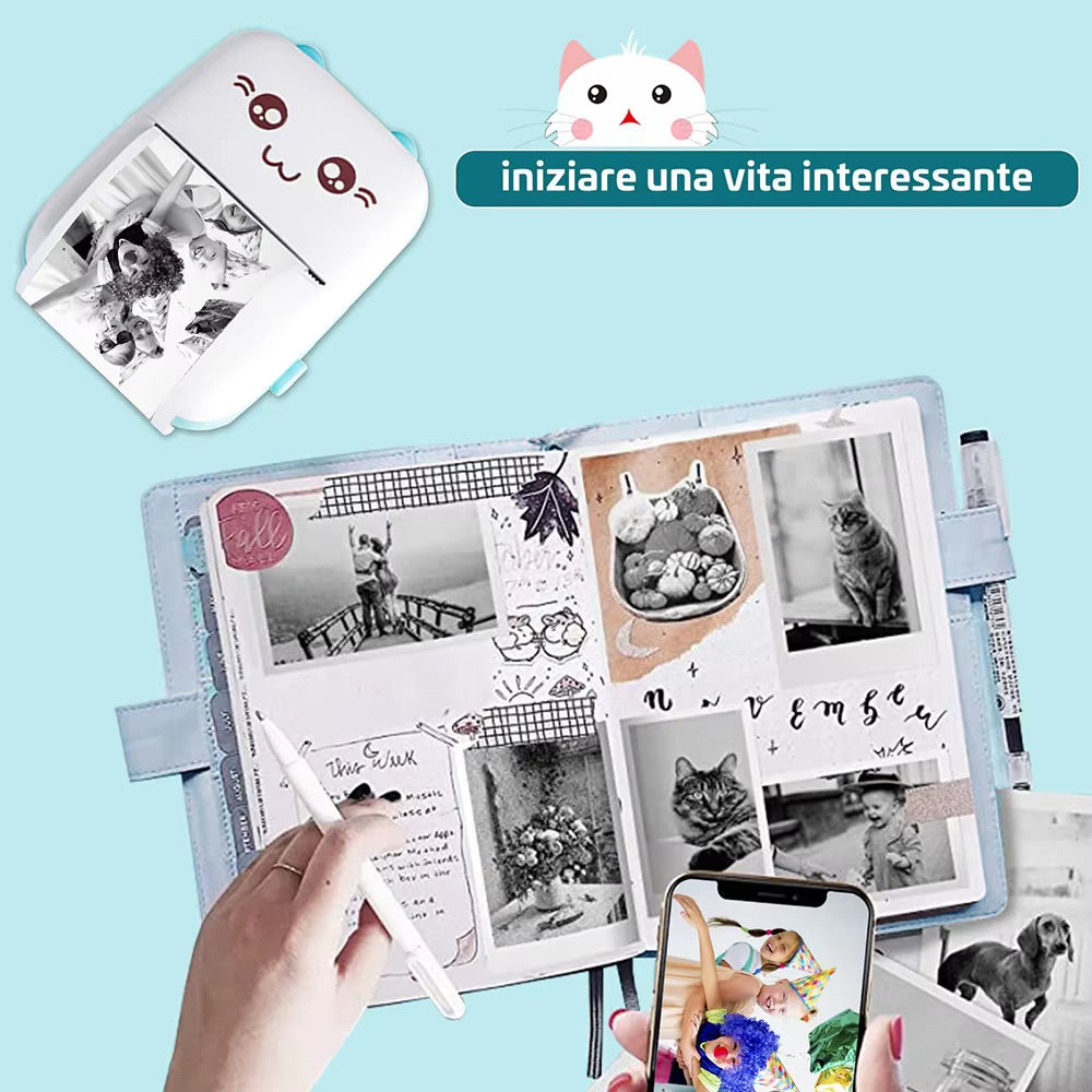 Thermal Printer Mini Portable Printer with 7 Roll Paper for Journal/Diy Scrapbook/Notes/Lists/Label/Memo Printer for Ios&Android