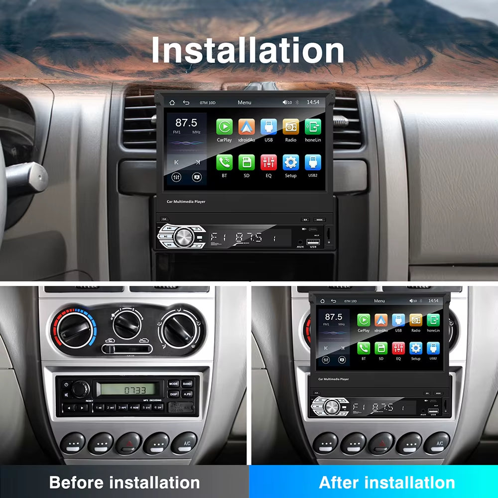 Carplay Android Auto Universal 1 Din MP5 Player 7 Inch Retractable Touch Screen Car Player HD FM AUX Input BT Radio Mirror Link