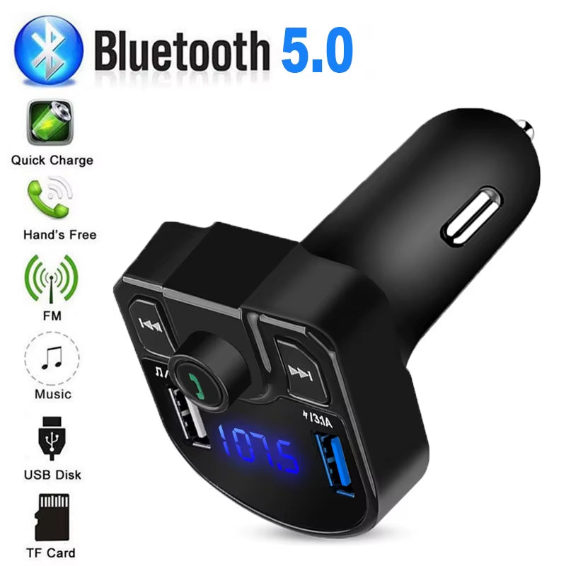 Car Charger Bluetooth Car Kit Wireless FM Transmitter Car MP3 Player Dual USB Charger Adapter 4.1A TF U Disk Can Add Two Phone