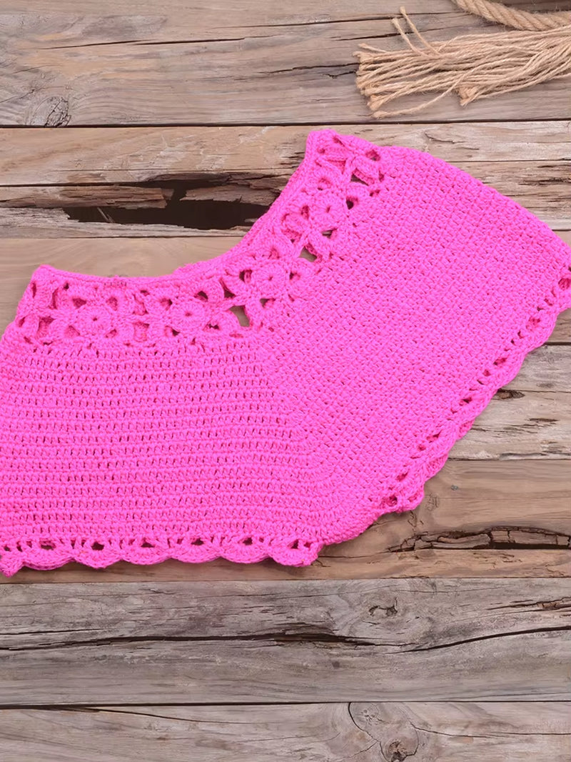 Bikini 2022 Knitting Swimsuit Crochet Bikini Bohemia Style off Shoulder High Neck Bathing Beach Bikinis Handmade Crochet Bikini