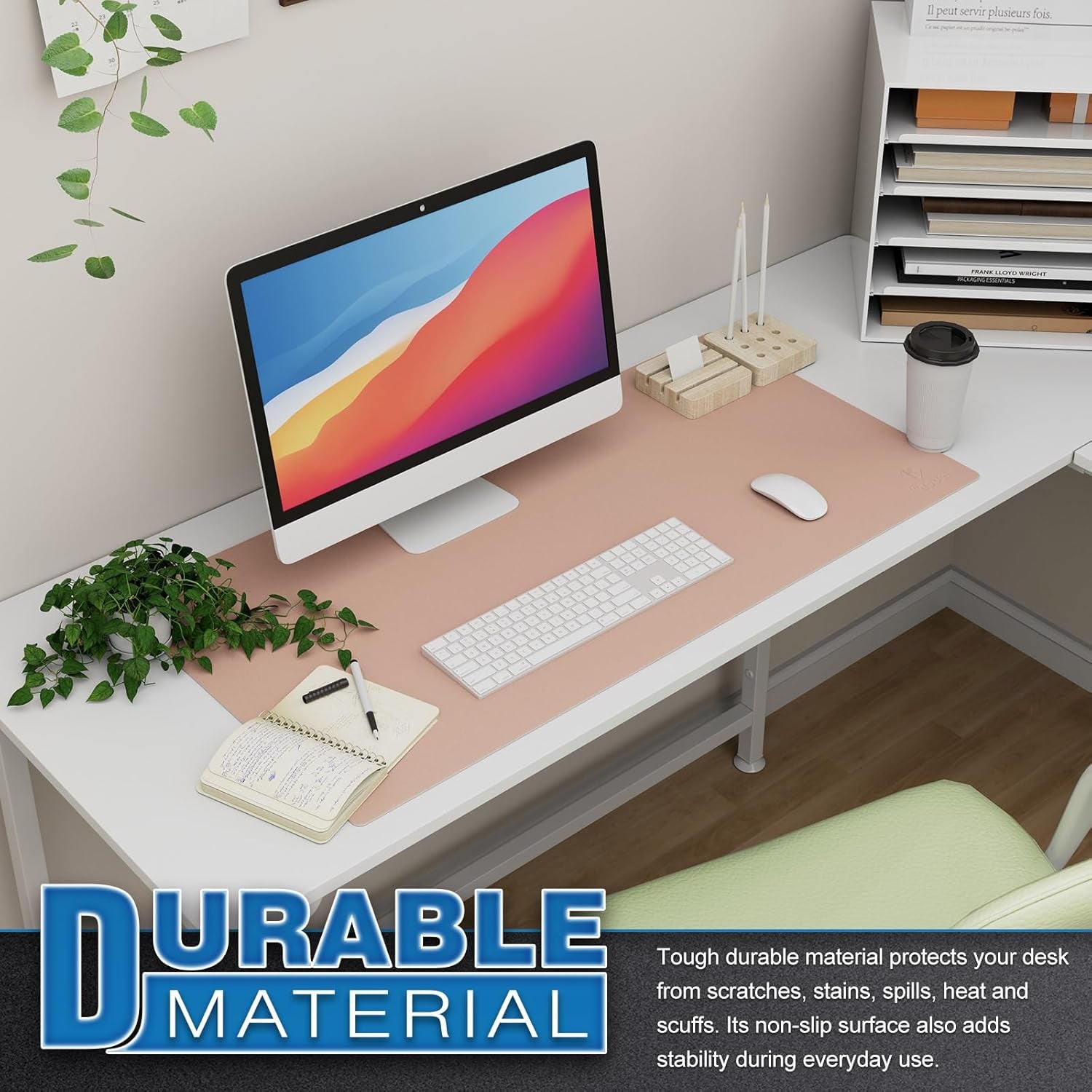 Large Office Leather Desk Mat, Mouse and Keyboard Pad, Computer and Laptop Mat, Desktop Protector and Cover, Writing Pad and Blotter (31.5"X15.7", Pink)