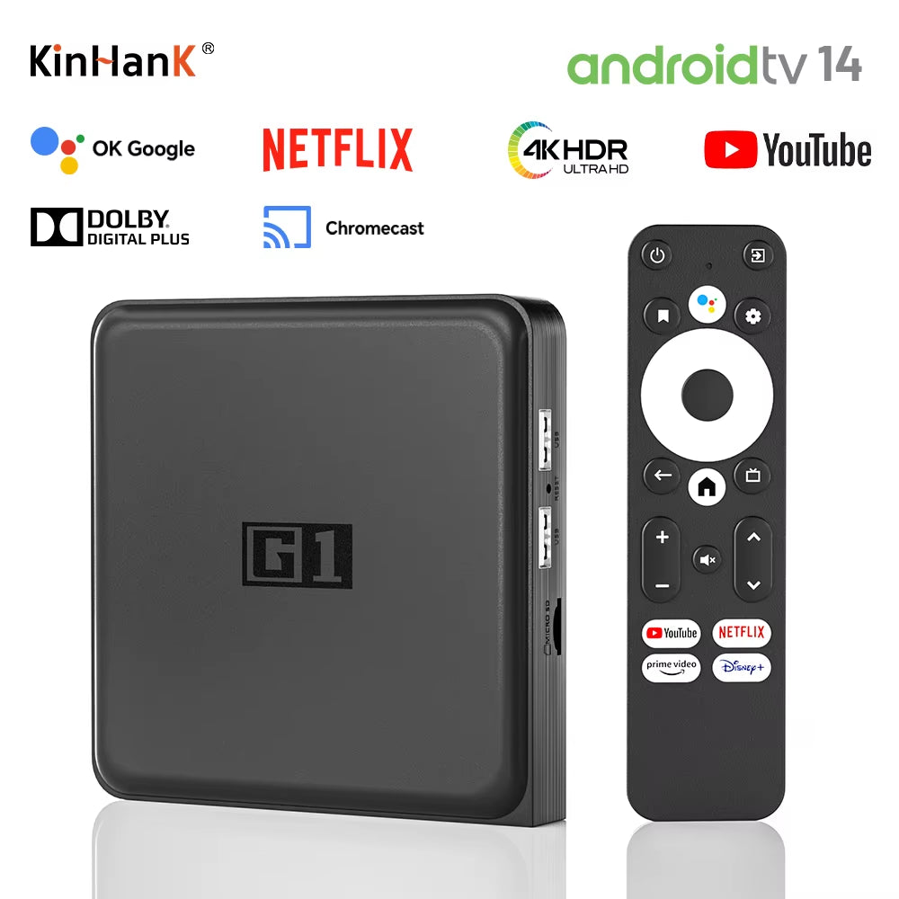 Experience Stunning 4K Streaming with the G1 Android TV Box - Google Certified, Dolby Vision, and Voice Assistant Built-In!
