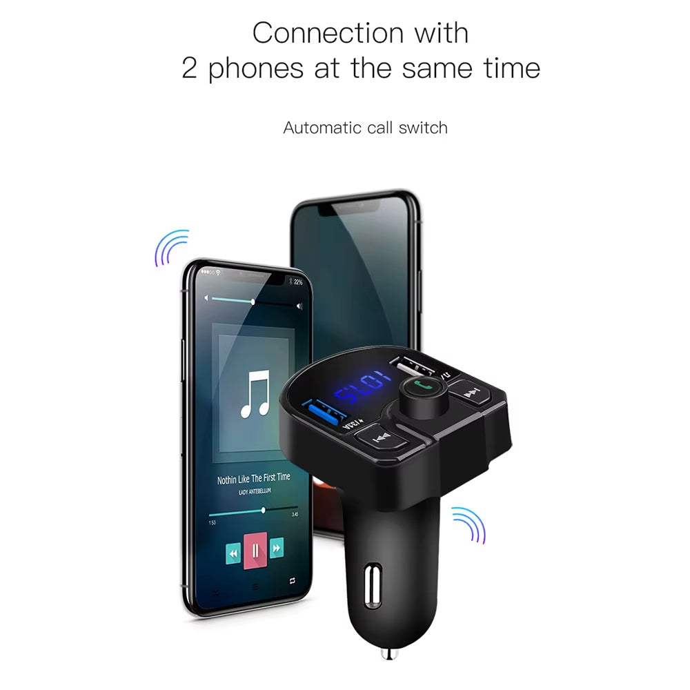 Car Charger Bluetooth Car Kit Wireless FM Transmitter Car MP3 Player Dual USB Charger Adapter 4.1A TF U Disk Can Add Two Phone
