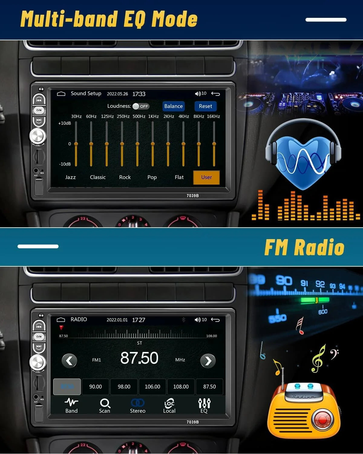 1 Din 7" Car Stereo Radio Carplay Android Auto Mirror Link Car Player MP5