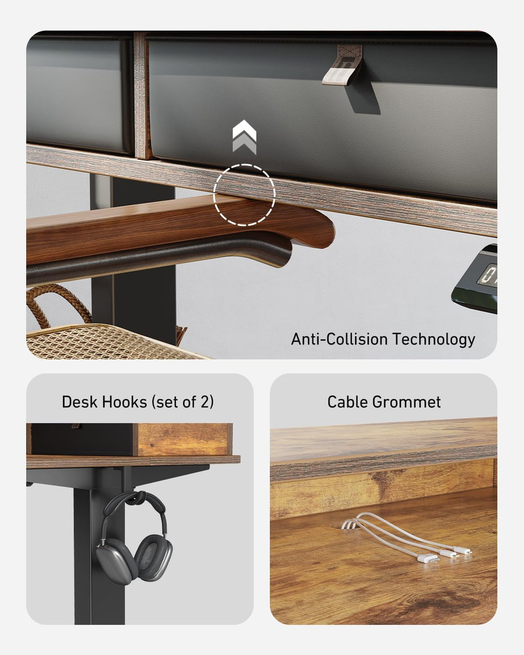 55 X 30 Inch Electric Standing Desk Adjustable Height with 4 Drawers, Sit Stand Desk, Home Office Stand up Table with 4 Height-Adjustable Feets & 2 Hooks,Rustic Brown Top, 55 Inch