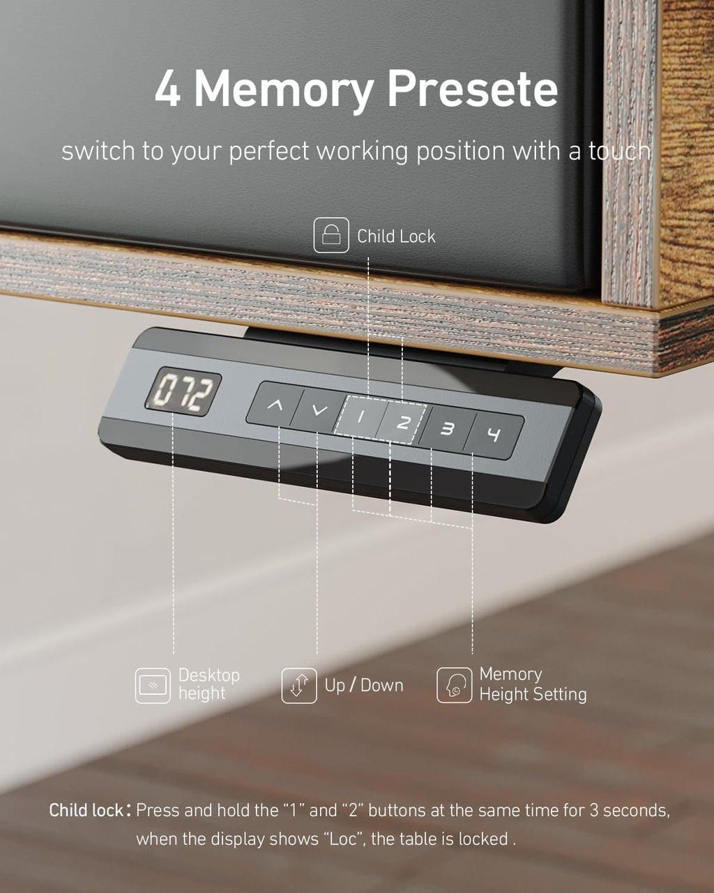 55 X 30 Inch Electric Standing Desk Adjustable Height with 4 Drawers, Sit Stand Desk, Home Office Stand up Table with 4 Height-Adjustable Feets & 2 Hooks,Rustic Brown Top, 55 Inch