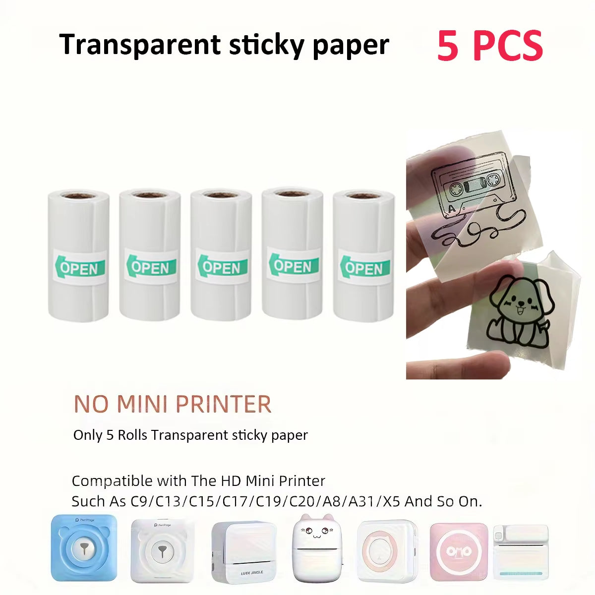 Thermal Printer Mini Portable Printer with 7 Roll Paper for Journal/Diy Scrapbook/Notes/Lists/Label/Memo Printer for Ios&Android