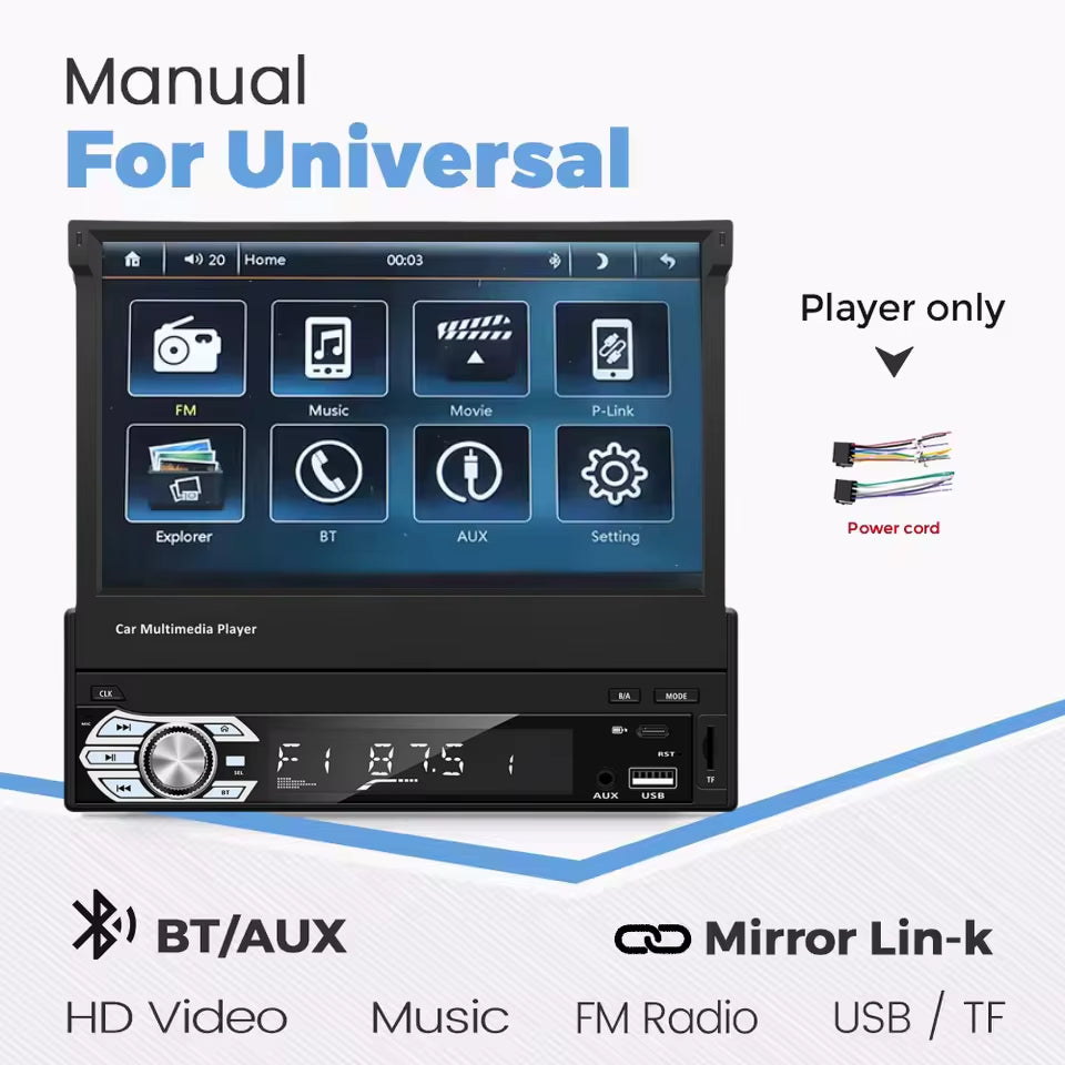 Carplay Android Auto Universal 1 Din MP5 Player 7 Inch Retractable Touch Screen Car Player HD FM AUX Input BT Radio Mirror Link