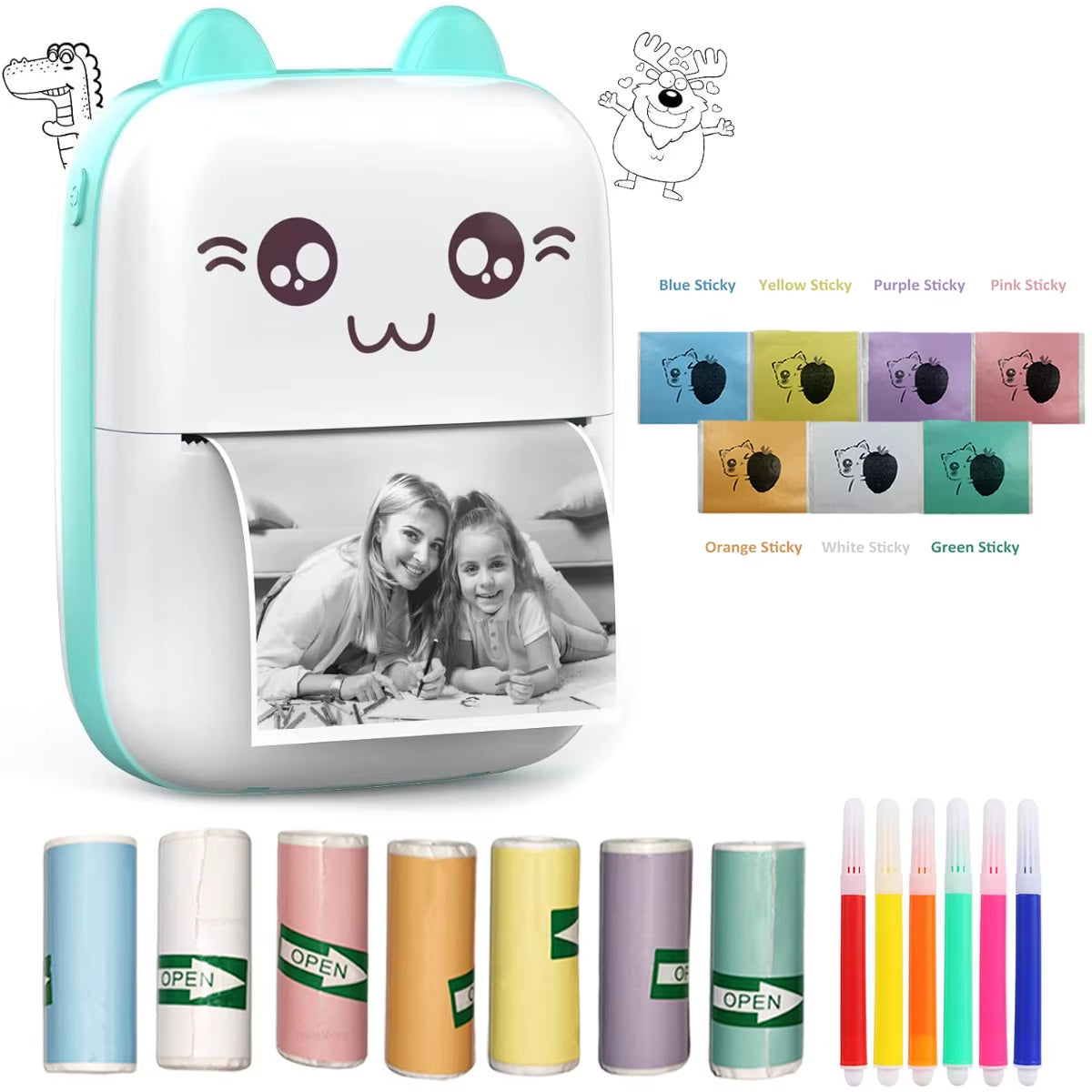 Thermal Printer Mini Portable Printer with 7 Roll Paper for Journal/Diy Scrapbook/Notes/Lists/Label/Memo Printer for Ios&Android