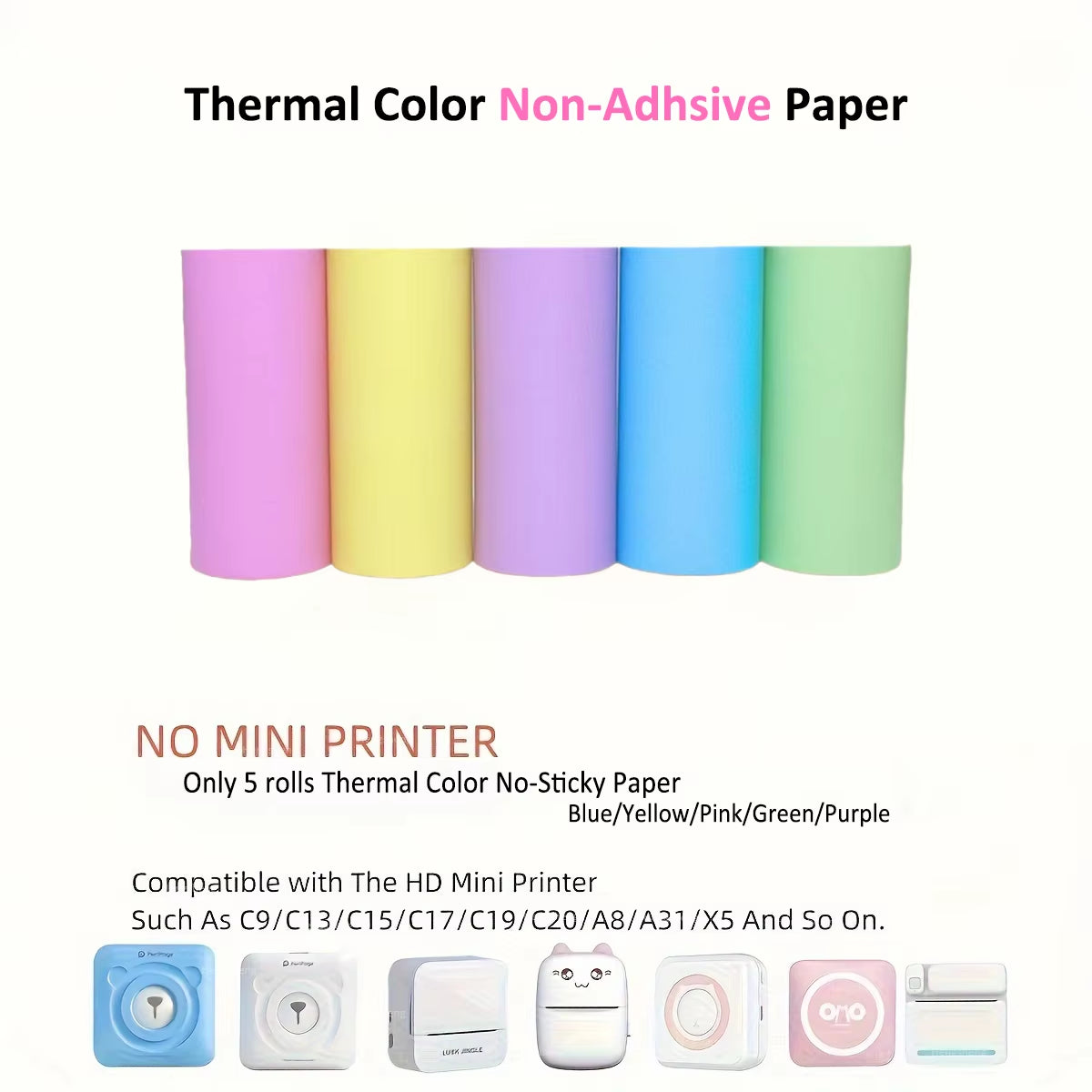 Thermal Printer Mini Portable Printer with 7 Roll Paper for Journal/Diy Scrapbook/Notes/Lists/Label/Memo Printer for Ios&Android