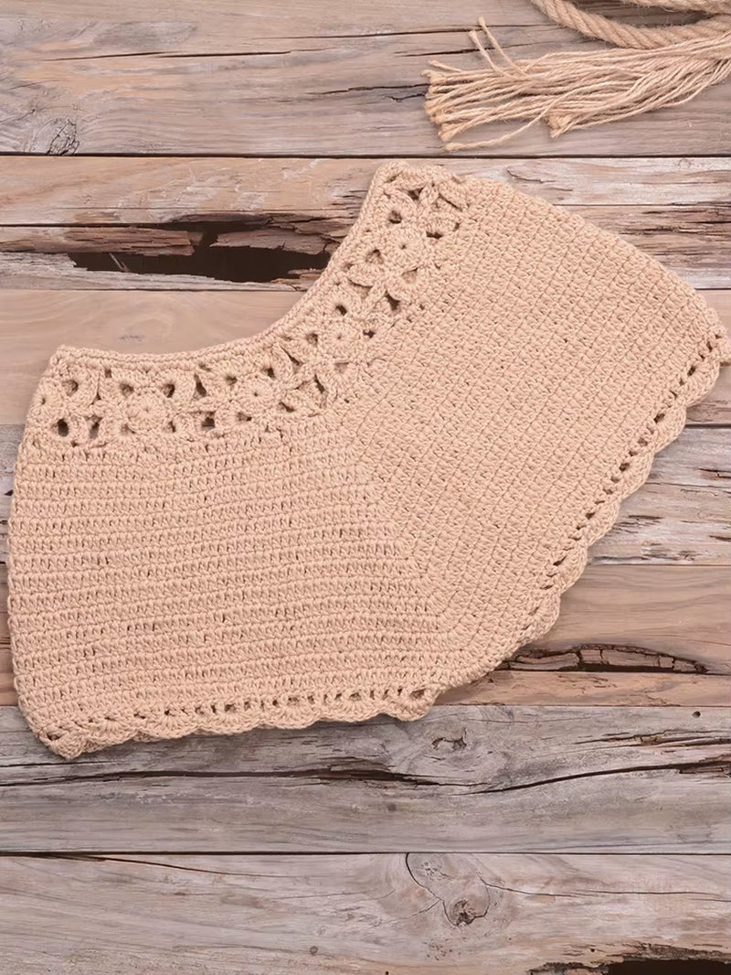 Bikini 2022 Knitting Swimsuit Crochet Bikini Bohemia Style off Shoulder High Neck Bathing Beach Bikinis Handmade Crochet Bikini