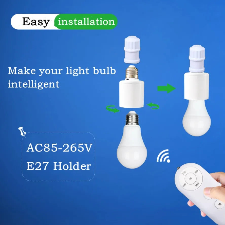 E27 60W Wireless Remote Control Smart Timer Switch Lamp Holder 110V 220V House Multi Light Switch Baby Room Bedroom Timer Switch