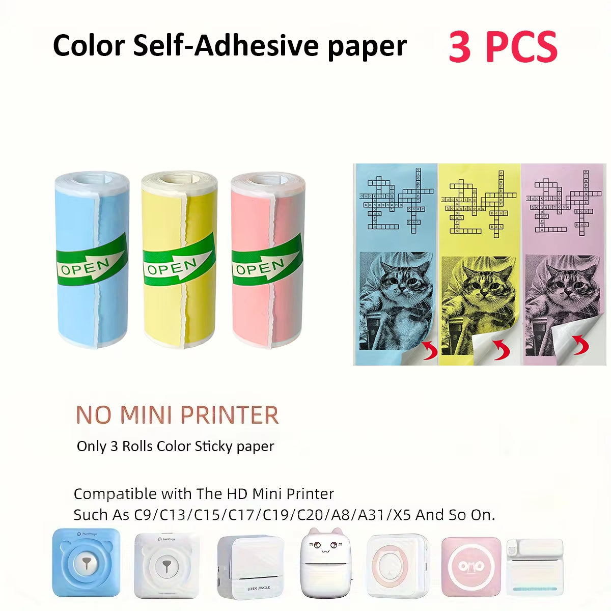 Thermal Printer Mini Portable Printer with 7 Roll Paper for Journal/Diy Scrapbook/Notes/Lists/Label/Memo Printer for Ios&Android