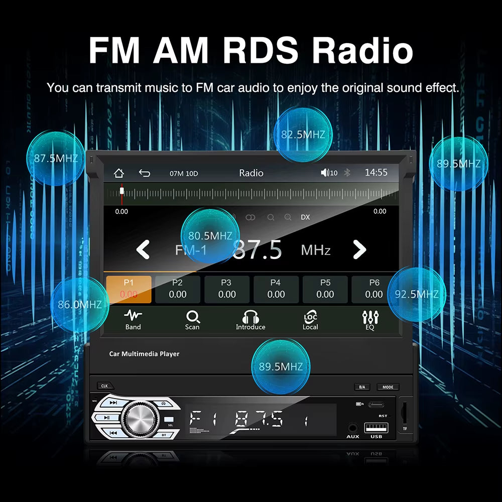 Carplay Android Auto Universal 1 Din MP5 Player 7 Inch Retractable Touch Screen Car Player HD FM AUX Input BT Radio Mirror Link