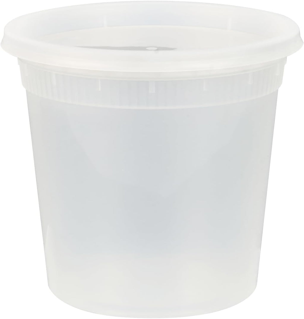 -Asporto 24 Ounce to Go Boxes, 100 Microwavable round Soup Containers - Clear Plastic Lids Included, Do Not Contain BPA, Clear Plastic Soup Containers, Disposable