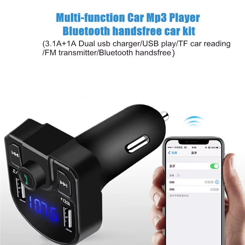 Car Charger Bluetooth Car Kit Wireless FM Transmitter Car MP3 Player Dual USB Charger Adapter 4.1A TF U Disk Can Add Two Phone