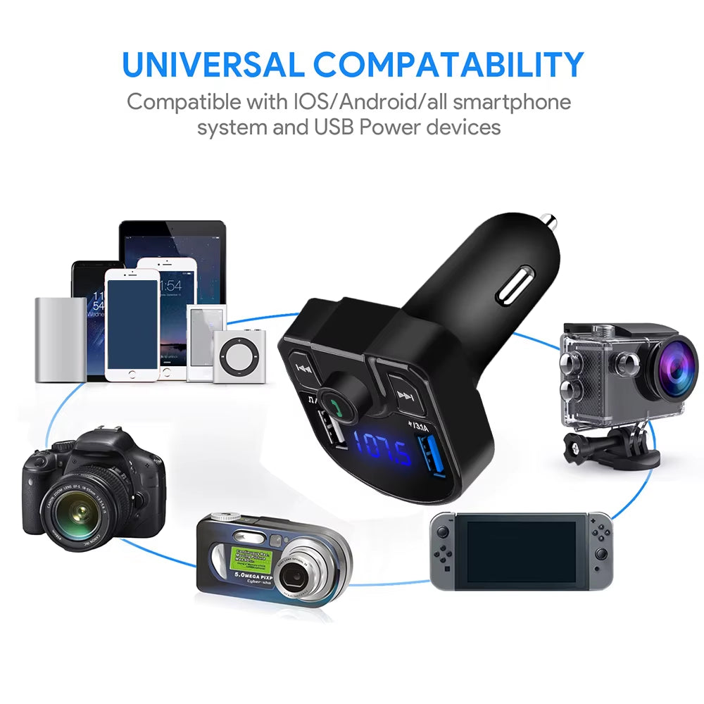 Car Charger Bluetooth Car Kit Wireless FM Transmitter Car MP3 Player Dual USB Charger Adapter 4.1A TF U Disk Can Add Two Phone