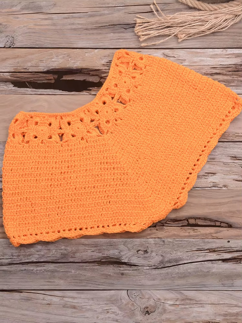 Bikini 2022 Knitting Swimsuit Crochet Bikini Bohemia Style off Shoulder High Neck Bathing Beach Bikinis Handmade Crochet Bikini