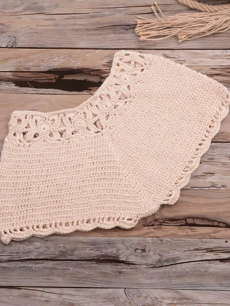 Bikini 2022 Knitting Swimsuit Crochet Bikini Bohemia Style off Shoulder High Neck Bathing Beach Bikinis Handmade Crochet Bikini