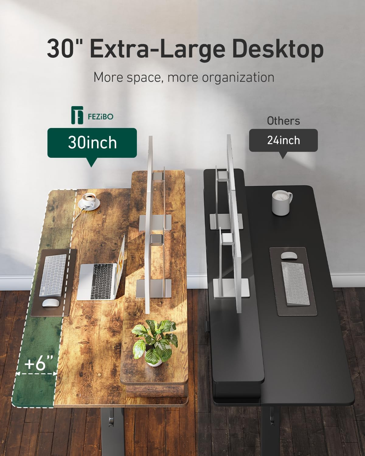 55 X 30 Inch Electric Standing Desk Adjustable Height with 4 Drawers, Sit Stand Desk, Home Office Stand up Table with 4 Height-Adjustable Feets & 2 Hooks,Rustic Brown Top, 55 Inch