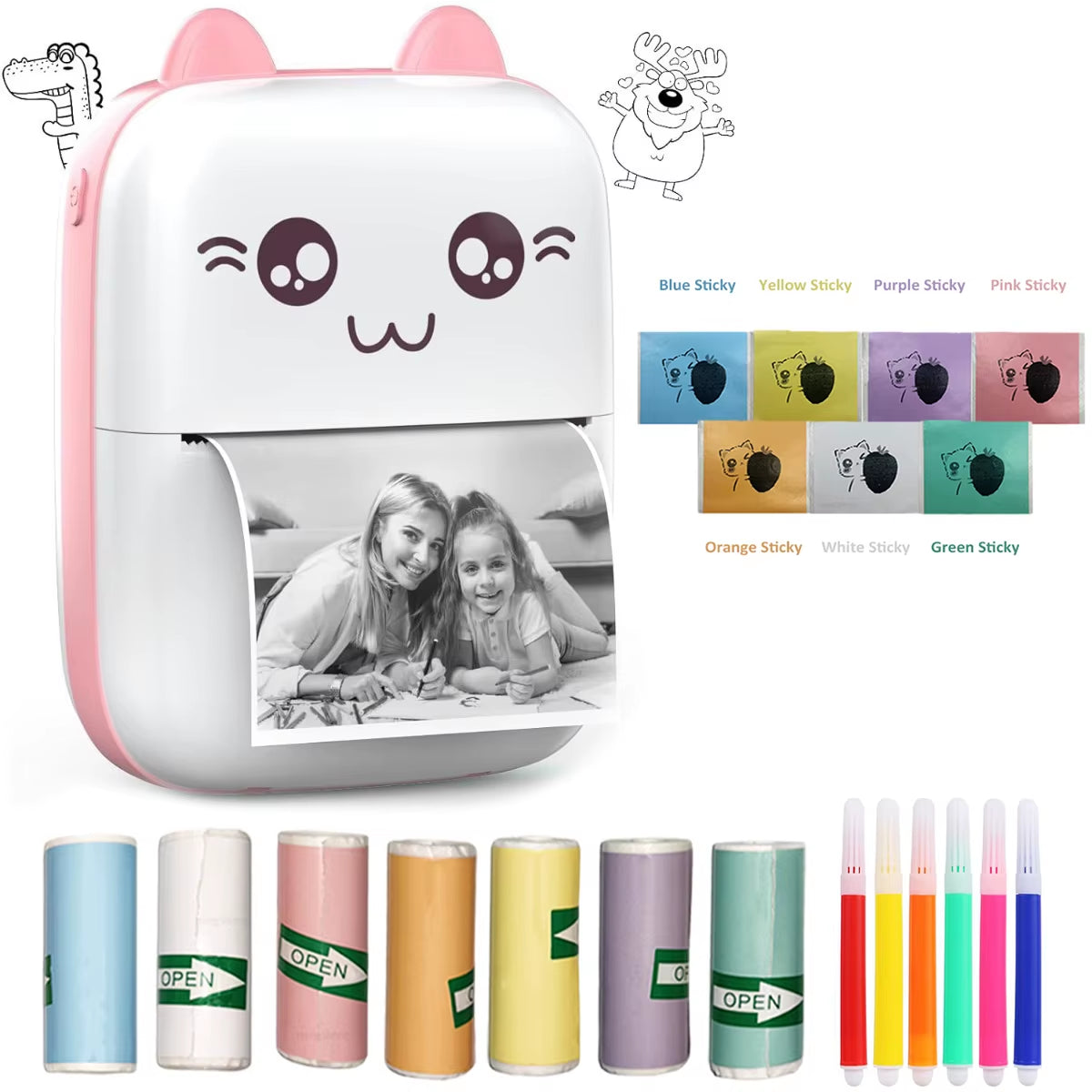 Thermal Printer Mini Portable Printer with 7 Roll Paper for Journal/Diy Scrapbook/Notes/Lists/Label/Memo Printer for Ios&Android