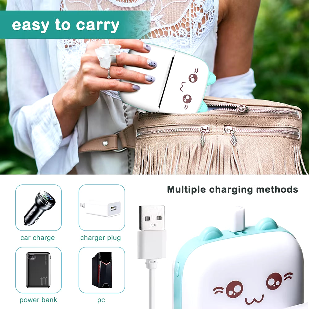 Thermal Printer Mini Portable Printer with 7 Roll Paper for Journal/Diy Scrapbook/Notes/Lists/Label/Memo Printer for Ios&Android