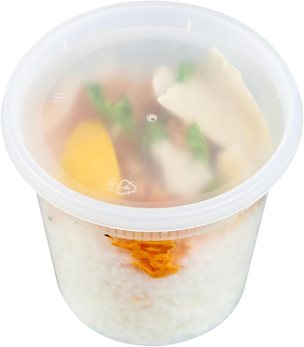 -Asporto 24 Ounce to Go Boxes, 100 Microwavable round Soup Containers - Clear Plastic Lids Included, Do Not Contain BPA, Clear Plastic Soup Containers, Disposable