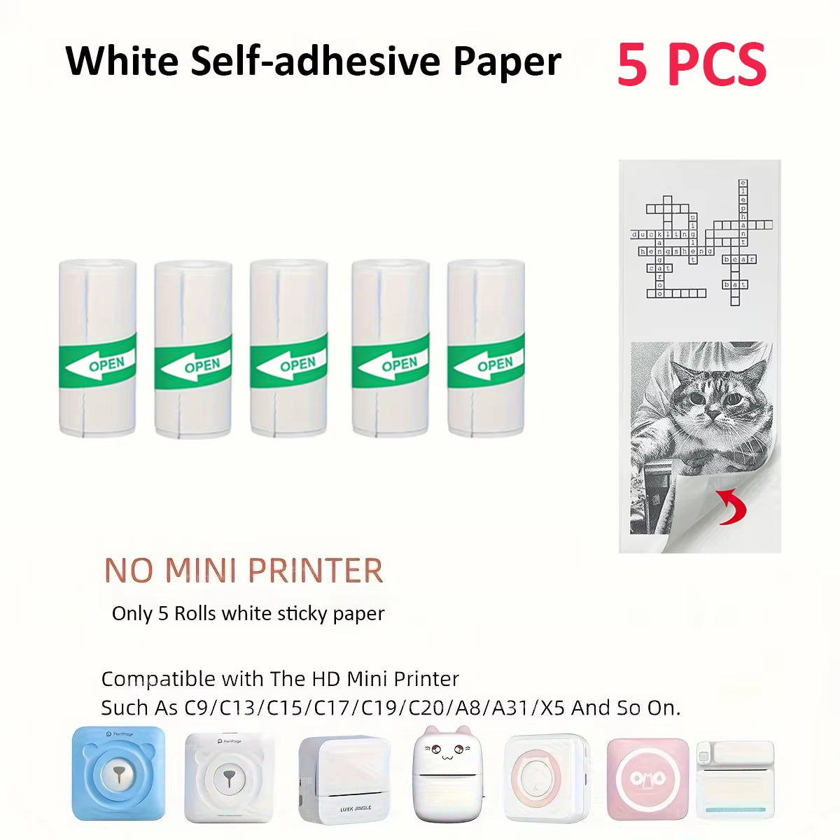 Thermal Printer Mini Portable Printer with 7 Roll Paper for Journal/Diy Scrapbook/Notes/Lists/Label/Memo Printer for Ios&Android